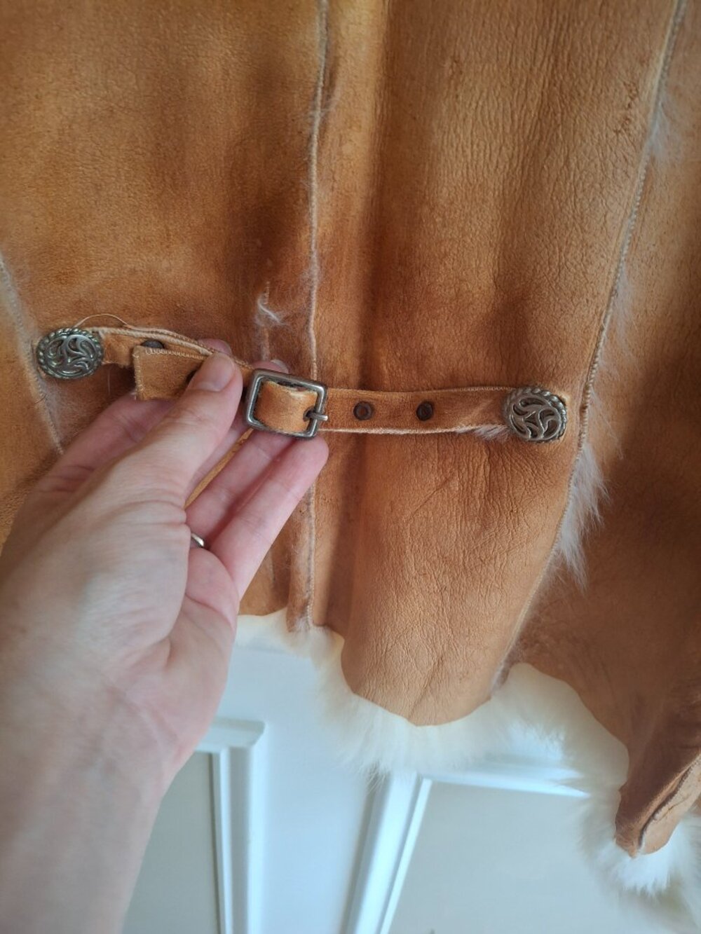 Rare Vintage Argentinian Suede Rabbit Fur Boho Embroidered Jacket size M - Picture 6 of 11